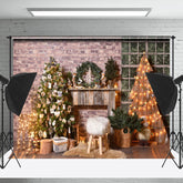 Lofaris Ziegel Wand Weihnachten Baum Stern Lichter Foto Hintergrund